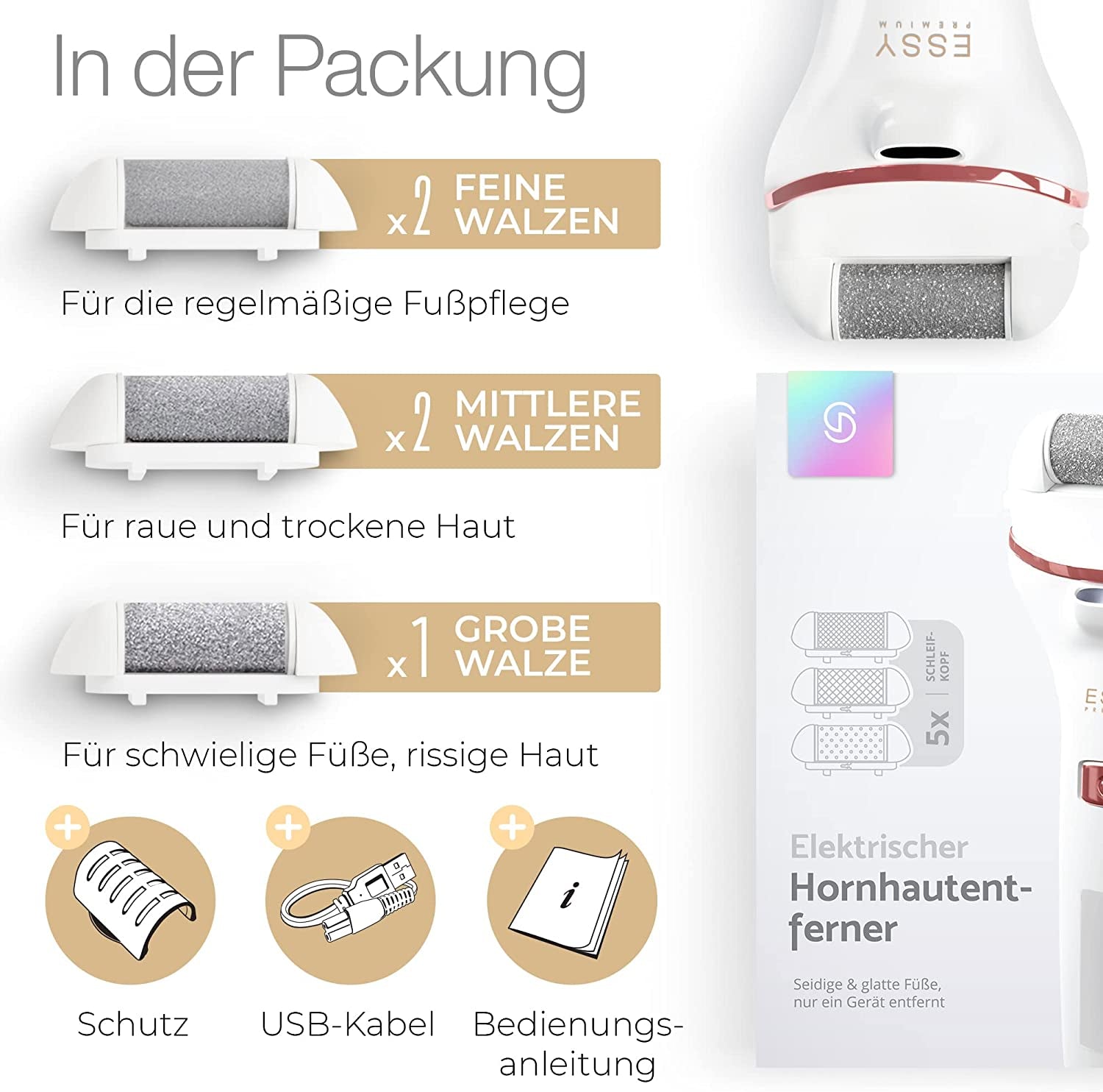 Hornhautentferner Elektrisch Testsieger Mit 5 Ersatzrollen Hornhaut Entfernen Elektrischer Hornhautentferner Fußpflegegerät Pediküre Set Elektronisch Fußpflege Hornhautfeile (White)